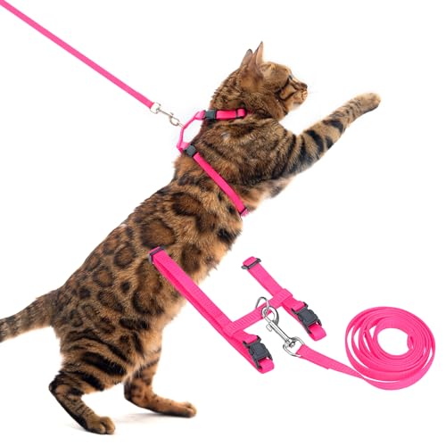 PUPTECK 猫 ハーネス リードセット 猫用ハーネス 猫牽引ロープ 猫用胴輪 ペット用品 ハーネスリード リード付き ダブルロック 調節可能 着脱簡単 抜けない 軽量 耐久性 安全 快適 お出かけ はーねす 子猫 ねこ ネコ ネコ用ハーネス 猫具 アウ