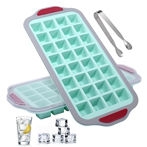 Jbyamus Ice Cube Trays With Lid, 2 Pack Ice Cube Trays For Freezer, Hard Frame Design Is Easy To Pick Up Without Deforming And Spilling, Soft Silicone Base, Easy To Release And Bpa Free. (Green) #TOP26