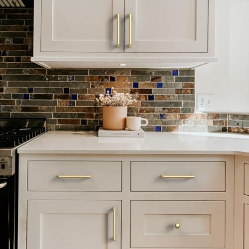 Image of 9BUILD 10 Pack Brushed Gold Cabinet Pulls 3.75 Inch Kitchen Cabinet Handles Cabinet Hardware Kitchen Handles for Cabinets Cupboard Handles Gold Dresser Pulls Drawer Handle