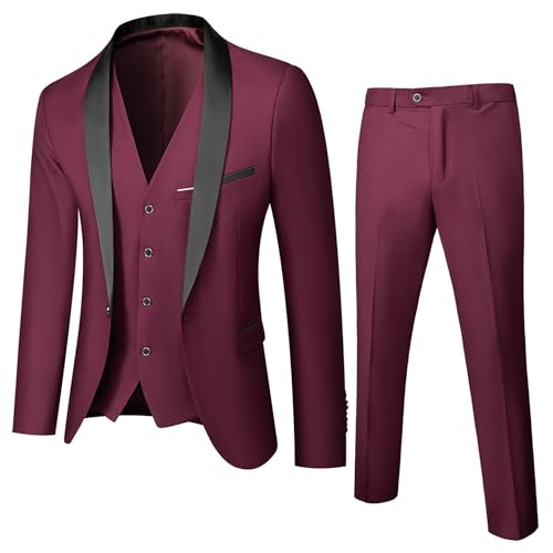 Costume chic 3 pièces homme slim fit avec veste boutonné débardeur pantalon élégant