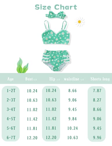 Nzrvaws Toddler Girl Swimsuit Little Girl Bathing Suit 3Pc Summer Floral Green Swimwear 2-3T Bikini Set #TOP5
