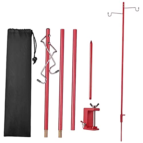 freneci ランタンスタンド ランタンホルダー クランプ式 ランタンフック付き 組み立て式 ライトスタンド 屋外 - ダブルフックレッド