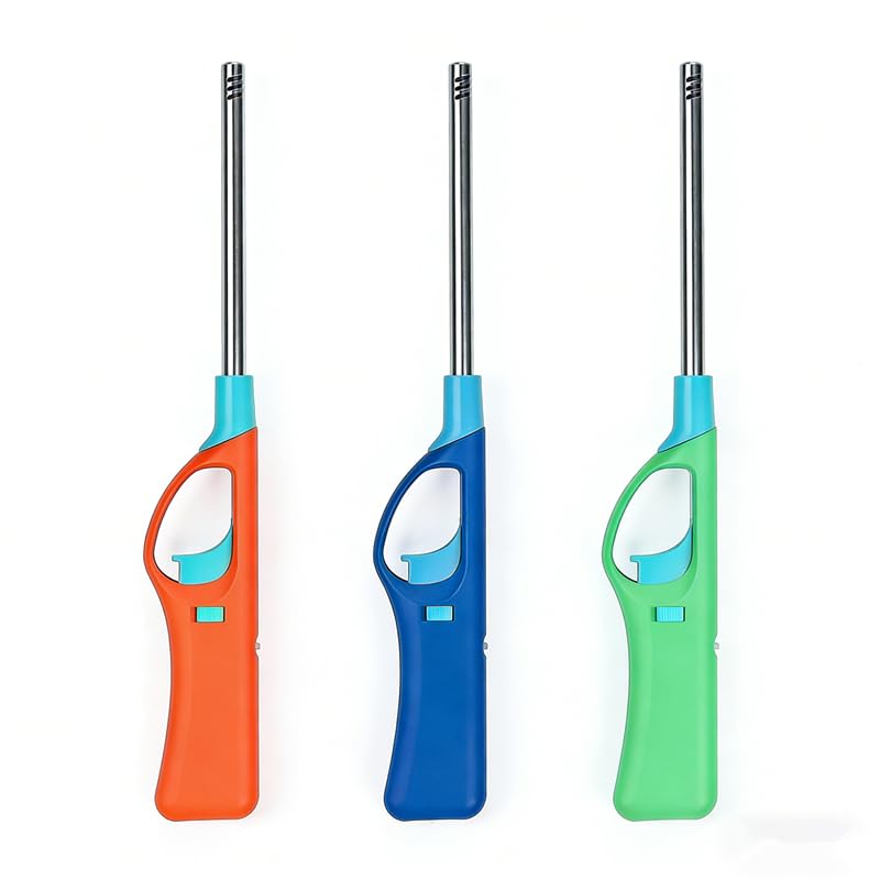 3 Pack Refillable Butane Lighter Long Stem BBQ Lighter Multipurpose Lighters for Kitchen No Butane Fuel Inside