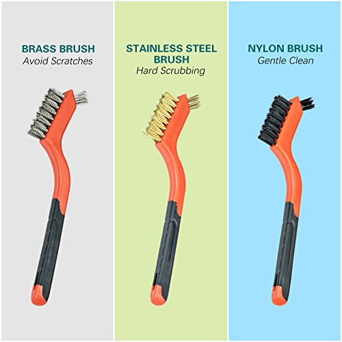 Image of SALI 9pcs Wire Brushes for Cleaning Rust Removal Nylon /Brass /Stainless Steel Bristles with Curved Handle Grip for Dirt & Paint Scrubbing Removing Unfinished Metal Parts, Paint Stains Household Clean