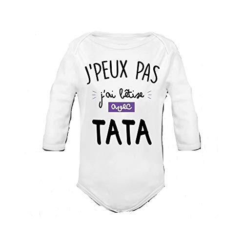 fashion boutik Body Bébé Manches Longues Blanc 100% Coton j'peux Pas J'Ai bêtises avec Tata (6/12 Mois)