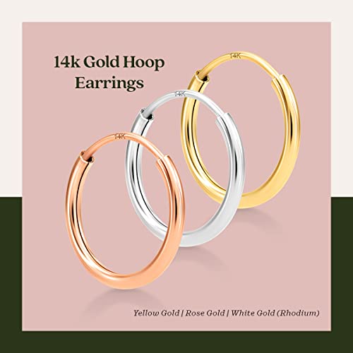Kezef 14K White Gold Hoop Earrings - Endless Hoop Earrings For Women, Men, Girls - Thin Round Hoop Earrings - Hypoallergenic Real Gold Earrings For Sensitive Ears - 10Mm #TOP5