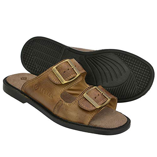Chinelo Em Couro Com Regulagem de Altura Selten Castor 40, Caramelo