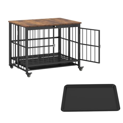 GOPLUS Jaula para Perro Plegable con Ruedas, Bandeja Extraíble, Caseta Metálica con Cerraduras Seguras, Jaula Móvil para Mascotas Gatos Perros con Tapa Abatible, Carga de 120/140 kg (80 x 61 x 64 cm)