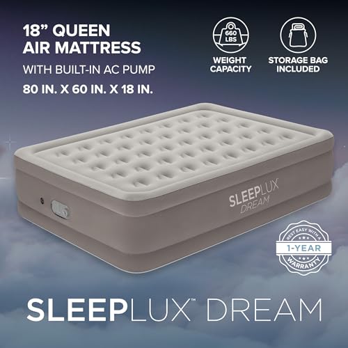 Image of SLEEPLUX Dream Luxury Queen Air Mattress, Built-in Dual Pump, Stays Inflated All Night, 18 inch Double-High Blow-Up Airbed with Coil Beams, for Guests, RV Camping & Home, 1-Year Warranty