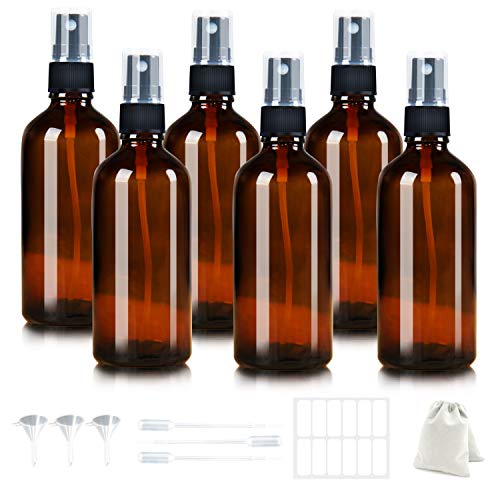 XIA QIAN GE 3.4oz/100ml Amber Mist Spray Bottle,Glass Spray Bottles Amber,6 Pack Refillable Amber Glass Spray Bottles is Great for Essential Oils, Beauty Products and Natural Air Freshener