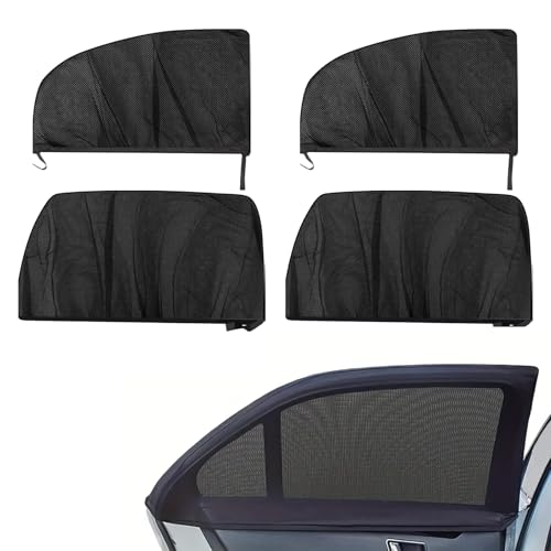 GGAA Car Window Sun Shade Cover 4PCS, Breathable Mesh Side Window Sunshade with UV Protection, Privacy Screen, Mosquito Net Curtain, Reduce Sun Glare & Heat, Cover Full Window for Most SUVs Sedans
