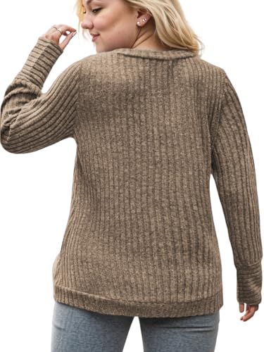 Image of VISLILY Womens-Plus-Size-Dressy-Tops Casual V Neck Long Sleeve Knit Sweater