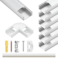 Xwartre LED Aluminium Profil 6 x 1m U-Form mit LED Profil Milchig Weißer Abdeckung, LED Diffusoren, und Montageklammer, Eckverbindern, Metall Befestigungs Clips, für LED Streifen & LED Bänder