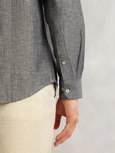Image of Thomas Scott Men's | Solid | Premium Linen Blend | Spread Collar | Summer Wear | Long Sleeve | Shirts for Men