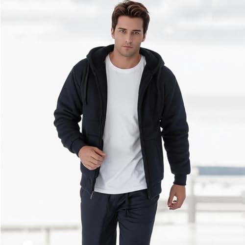 Image of MINANUO Zip Up Hoodie Men Warm Heavyweight Sherpa Lined Fleece Hoody Jacket Winter Coats