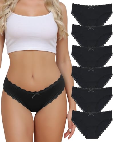 Image of Aijolen Women's Cotton Bikini Underwear Soft Low Waist Panties Cheeky Lace Underpants S-XXL