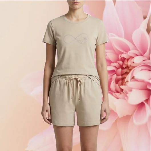 Image of Women Co-Ord Top Bottom Outfit Fabric Printed Casual Daily Travel Occasion Style | Beige