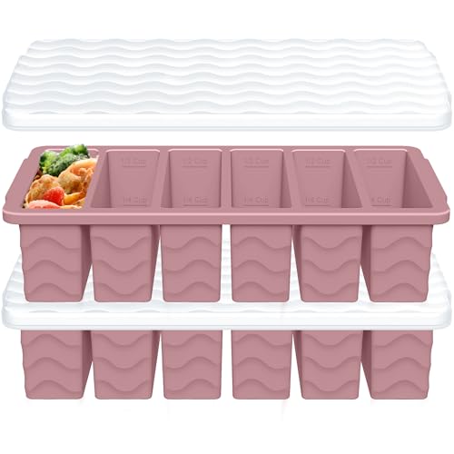 Image of 1 /2 Cup Silicone Freezer Molds with Lid, 2-Pack Silicone Freezer Trays for Soup, Sauce & Broth - Meal Prep Containers, Large Ice Cube Tray, Oven & Dishwasher Safe