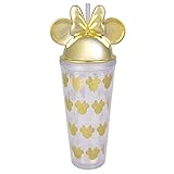 Disney Minnie Mouse Acrylic Travel Cup with Straw - Gold Ear and Bow Design with Lid - 22 oz