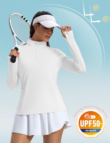 MAGCOMSEN 1/4 Zip Pullover Women Long Sleeve Quarter Zip UPF 50+ Sun Shirts with Pocket Quick Dry Athletic Workout Tops2