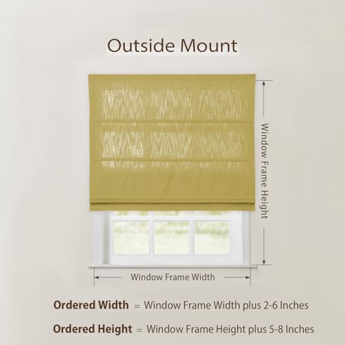 Image of TWOPAGES Isabella No Drill Cordless Roman Shade Linen Textured Cotton Roman Blind for Windows, Custom Made Room Darkening Blackout Roman Window Shade, Hardware Included, Yellow, 1 Piece