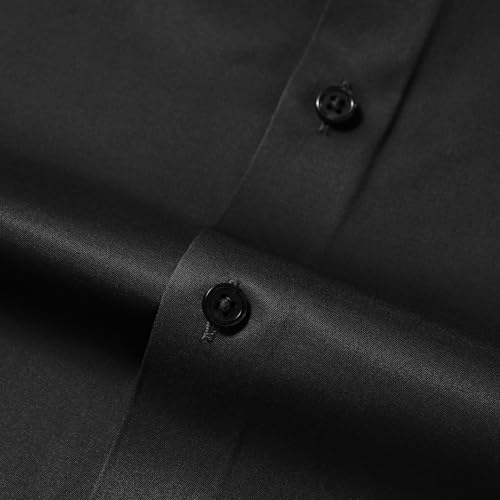 YFFUSHI Men's Glossy Shirt Solid Regular Fit Long-Sleeved Casual Button Down Shirts Black - image 4