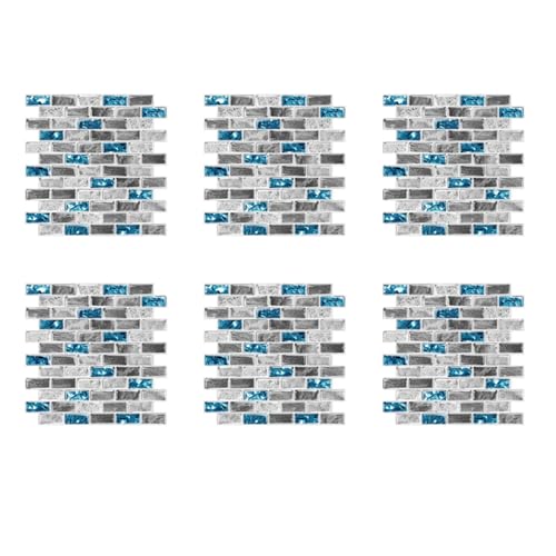 ISTOVO 6X Azulejos Azulejos Azules de Pelar y Pegar Azulejos 3D Efecto de Ladrillo Impermeable DecoracióN de Salpicadero de Cocina Papel Pintado Autoadhesivo