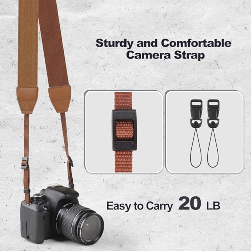 Image of Universal Camera Strap - Camera Neck Strap, Adjustable Shoulder Straps Compatible with Canon, Fujifilm, Nikon, Olympus, Panasonic and other SLR and mirrorless cameras - Brown