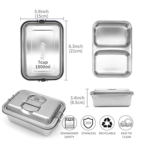 Double Layer Stainless Steel Bento Lunch Box - 1800Ml Leak Proof Container With Safety Latch, Chopsticks And Spoon Included. Perfect For Adults And Easy To Clean! Dishwasher Safe Metal Bento Box. #TOP1