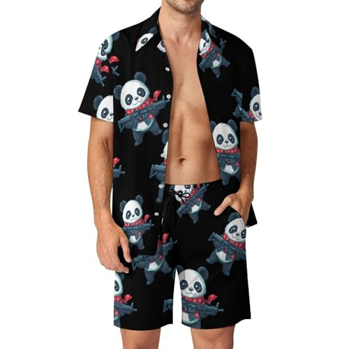 Camisa de botones para hombre y pantalones cortos conjunto casual verano Panda Rifleve 2 piezas