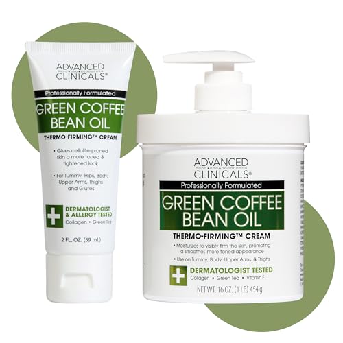 Advanced Clinicals Green Coffee Bean Oil Thermo - Firming Body Lotion | Caffeine Infused Collagen Cream Moisturizer & Body Cream For Women & To Improve Look Of Textured Crepey Skin, W/Travel Size