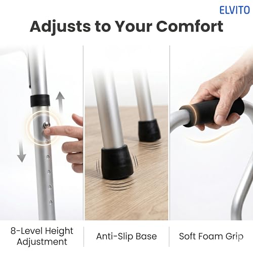 Image of Elvito Ultimate Dual Action Pro Stand-Ease Walker For Old people | Dual Mode (Reciprocal & Fixed) | Height Adjustable 8 Levels | Foldable | Walking For Patients At Home | Walker For Adults Foldable | Walker For Men | 1 Year Warranty | Step walker | (Stand-ease walker)