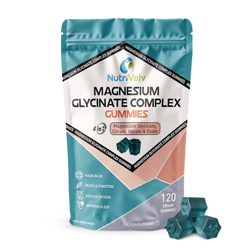 Magnesium Glycinate Complex Gummies | 120 Count | 4-in-1 Complex - Glycinate Citrate Malate & Oxide | Vegan Sugar-Free Non | 60 Day Supply | Muscle Sleep & Energy Support | UK Made | by NutriVolv