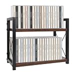 Raoletin 2 Tier CD Storage Rack, Desktop Wood and Metal CD Holder with Display Top, Holds 42 Standard CDs, Open CD Storage Shelf for Home Office, Living Room, Studio, Music Enthusiasts