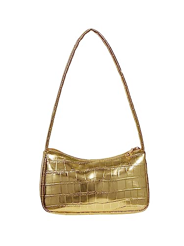 Verdusa Women's Metallic Shoulder Bag PU Leather Handbag Top Handle Purse Gold one-size
