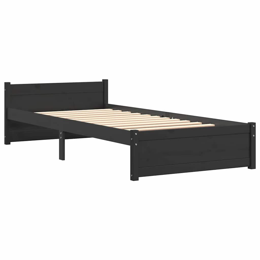 Lite sosnowe drewno Nowoczesna z wezgłowiem Klasyczna Czarny 90x200cm | Rama łóżka 90x200 cm czarna lite drewno sosnowe z zagłówkiem do sypialni