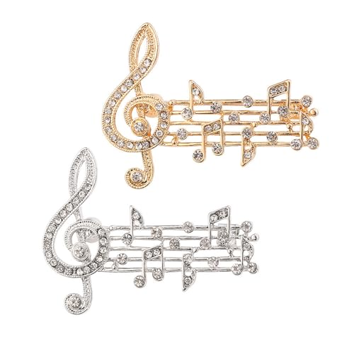Image of 2PCS Music Note Brooch Pin for Women Dainty Elegant Rhinestone Pearl Note Treble Clef Brooch Musician Party Dance Banquet Clothes Accessorie Jewelry
