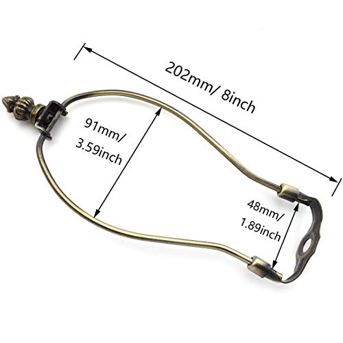 8 Inch Lamp Shade Harp Holder, OZXNO Horn Frame Lamp Shade Bracket with Light Base and Ball Lamp Finial for Table and Floor Lamps Lighting Accessories (Retro Bronze) - Thumbnail 3