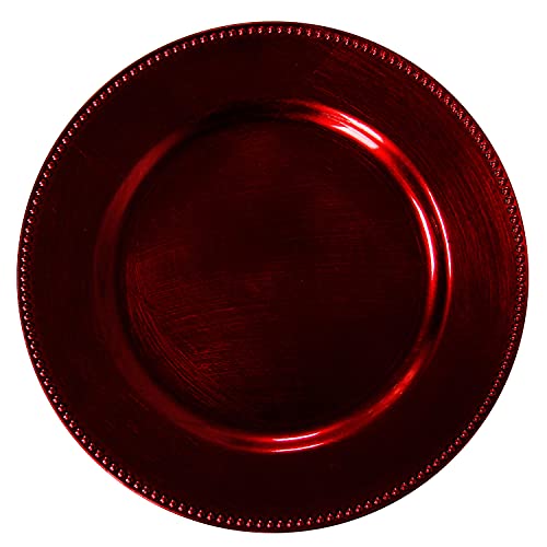 Burgundy Plastic Beaded Charger Plates - 12 pcs 13 Inch Round Wedding Party Decroation Metallic Charger Plates (Burgundy, 12)