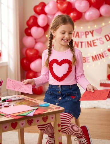 Image of Noomelfish Girls Ruffle Heart T-Shirts Cute Long Sleeve Tee Tops (4-12 Years)
