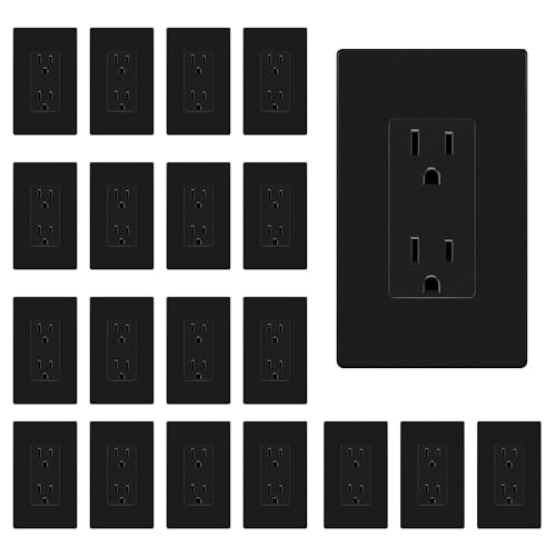 ENERLITES 20 Pack Matte Black Decorator Receptacle with Screwless Wall Plate Standard Electrical Wall Outlet 15A 125V Self-Grounding 2-Pole 3-Wire 5-15R UL Listed Non Tamper Resistant