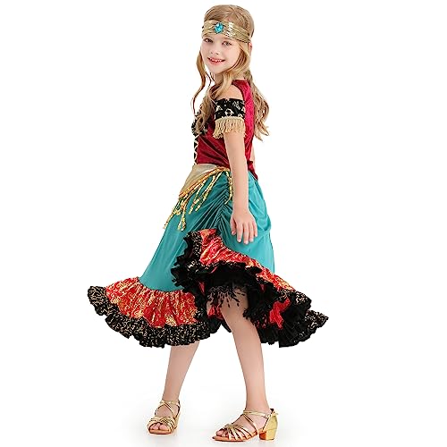 Jelysun Girls Renaissance Gypsy Dress Set Medieval Pirate Flamenco Halloween Costume Outfits Belly Dancer Dresses For Kids #TOP3
