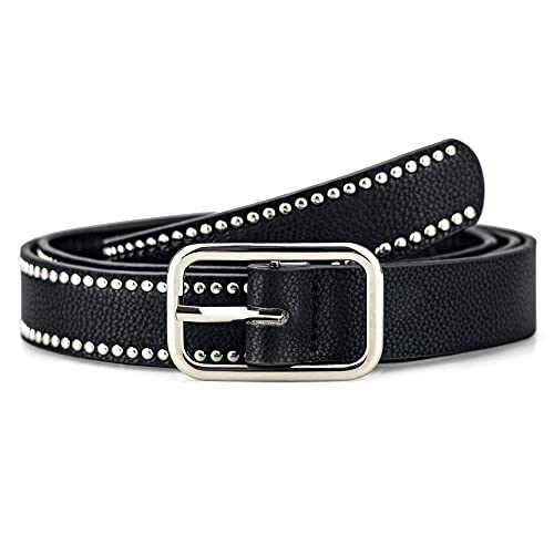 Black Studded Belt for Women Leather Belt for Dress Jeans Vintage Western Style