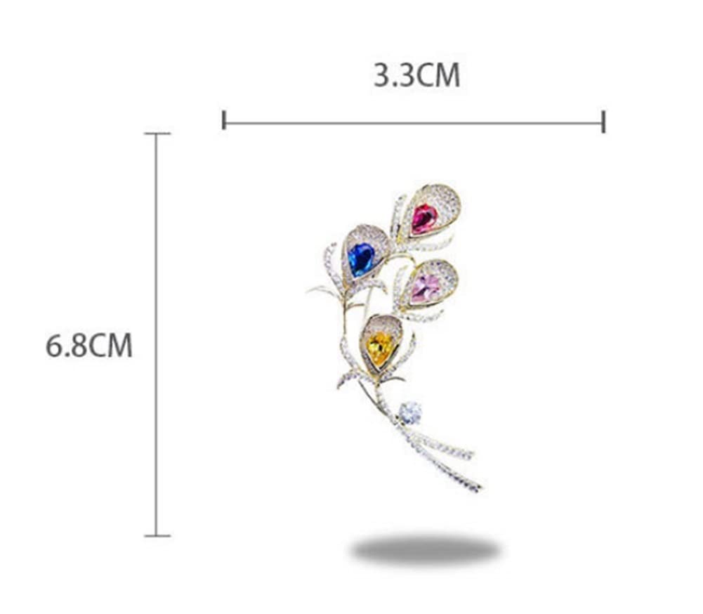 Frauen Meta Kupfer Intarsien Zirkon Feder Brosche Zirkon Brosche Pin Anzug Mantel Zubehör Corsage