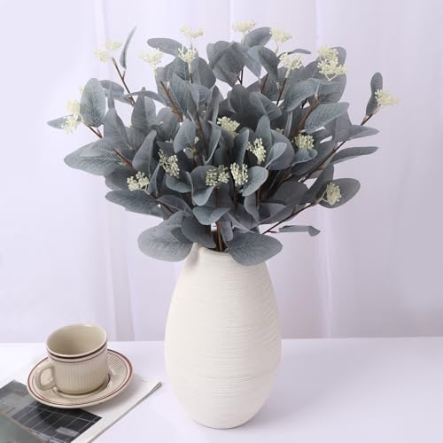 Image of TIED RIBBONS Pack of 6 Artificial Eucalyptus Flowers Bunches for Vase Pot Home Decoration (Green) for Home Decor Living Room Side Table Centerpiece (Vase not Included)