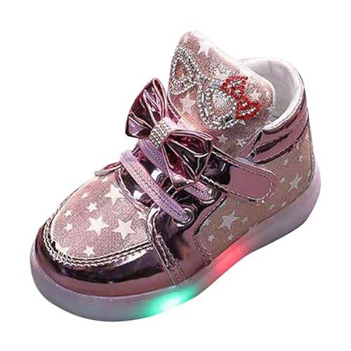 Girls LED Light Shoes Glitter Sequins Star Bowknot Sneakers Toddler Casual Shiny Sandals Kids High Top Shoes