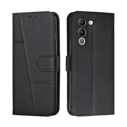 Image of for Vivo Y200 5G Flip Cover Leather Finish | Inside TPU with Card Pockets | Wallet Stand | Complete Protection Flip Case Black