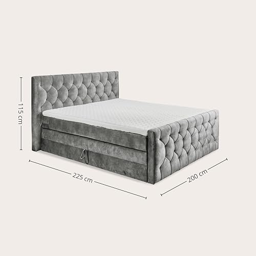 CASHFIELD 8 Boxspringbett mit Bettkasten 180x200, Grau - Bequemes Doppelbett mit 7-Zonen-Federkern Matratze & Kaltschaum Topper mit Klimaband - 200 x 113 x 225 cm (B/H/T)