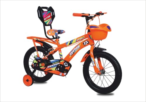 Image of SKYTON Brandon 16 Inch Kids Cycle with Side Wheels Ideal for 4 to 7 Years Boys and Girls Bicycle for Children - Orange