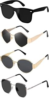 Sheomy Unisex combo offer pack of 4 shades Unisex Fashion Sunglasses Set, 4 Pairs, Metal Frame, Black and Silver MC-679 Price In India
